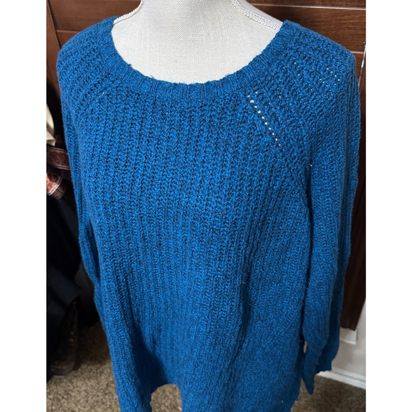 American eagle sweater womens L Ahh-mazingly soft teal blue oversized cotton - Picture 2 of 5